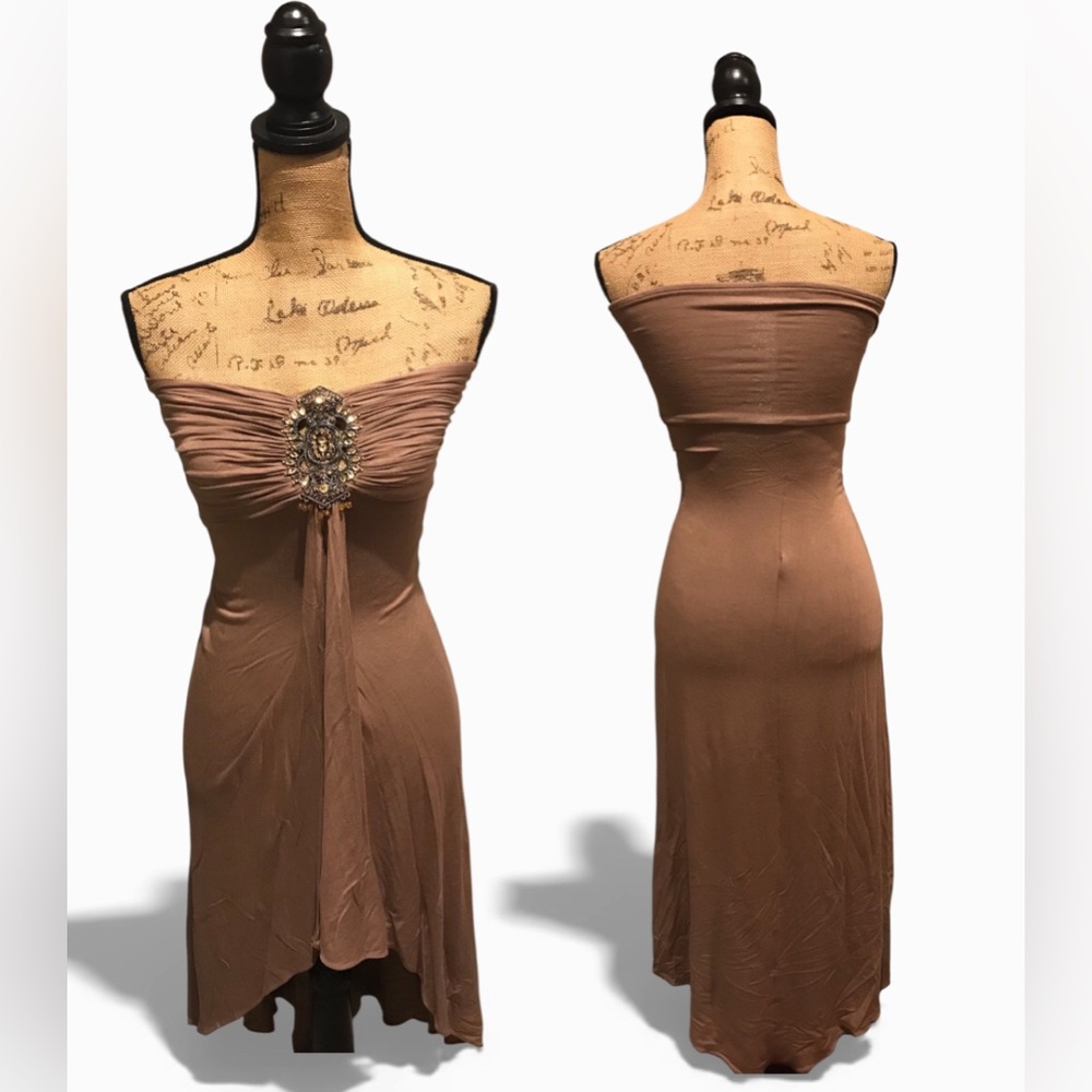 Sky Strapless Tan Dress with Embellishment